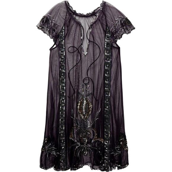 New Free People Embroidered Embellished Black Slip - Picture 3 of 7